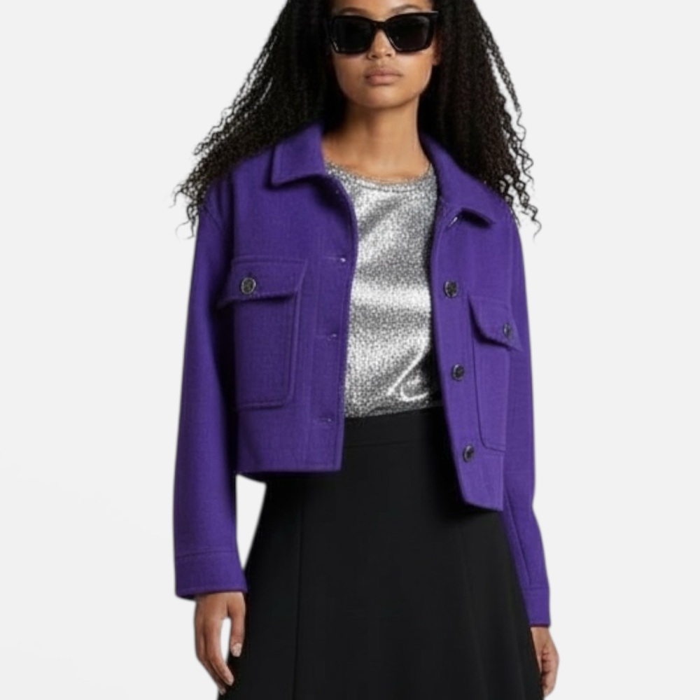 House Of Harlow 1960 Purple Wool Blend Crop Jacket Women’s M Button Front